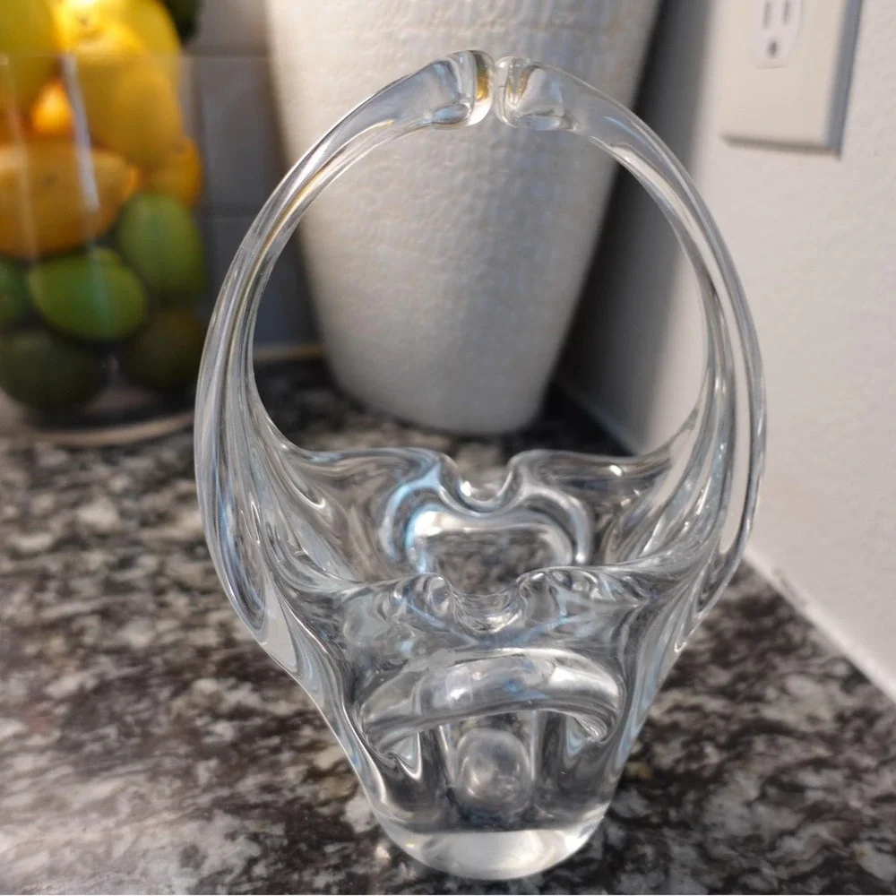 Clear Glass Small Basket With‎ Handle Candy Dish Trinket Holder Centerpiece